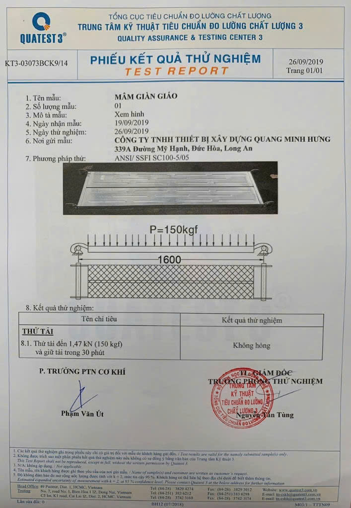 Kiểm định mâm giàn giáo Quang Minh Hưng