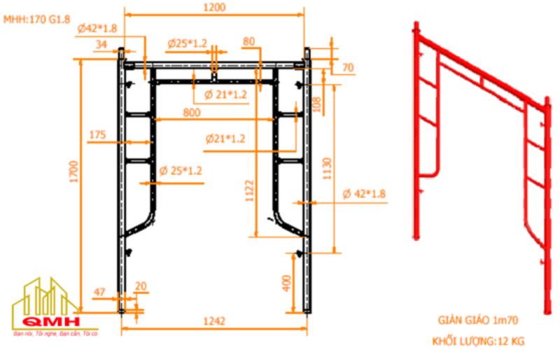 kích thước giàn giáo khung chữ H đạt chuẩn